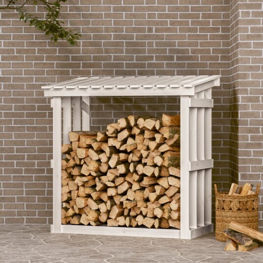 Vedstativ Hvit 108x64,5x109cm Heltre Furu Vedstativ Hvit 108x64,5x109cm Heltre Furu