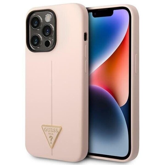 Guess Case For Iphone 14 Pro 6,1&Amp Amp Quot  Guhcp14lsltgp Pink Hc Silicone Line &Amp Amp  Triangle