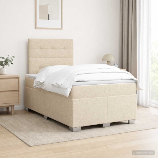 vidaXL Kontinentalseng med madrass Krem 120 x 190 cm Stoff