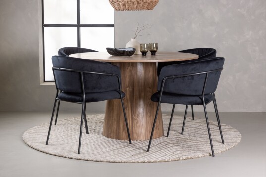 Lanzo Matgruppe 120 cm Rund med 4 Selma Stoler Natur