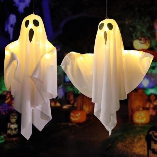 Halloween Hengende Spøkelser med Varmhvite LED-lys 19,6 tommer 2 stk