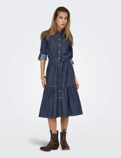 ONLY Onlsevigny Frill 3/4 Sl Long Dress Dnm Blue M ONLY Onlsevigny Frill 3/4 Sl Long Dress Dnm Blue M