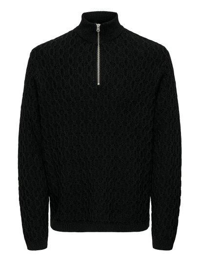 ONLY & SONS Onsleonard Life Reg 7 Half Zip Knit Cs - Black - XS