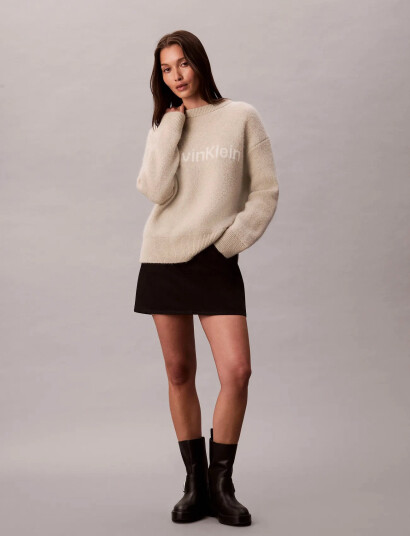 Calvin Klein Alpaca Logo Sweater - Beige - XS