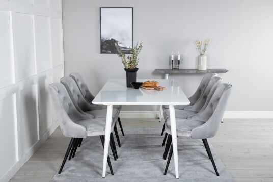Venture Home Spisegruppe Yegua 180cm inkl. 6 Chantor Lyx Stoler Fløyel/Hvit/Svart/Grå