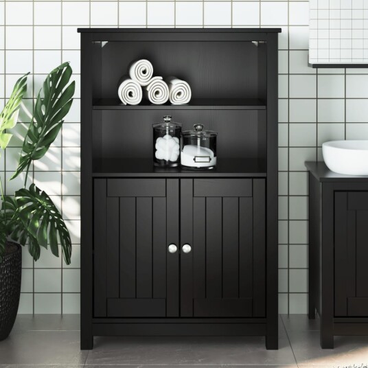 Baderomsskap BERG svart 69 5x34x110 cm heltre furu Baderomsskap BERG svart 69 5x34x110 cm heltre furu