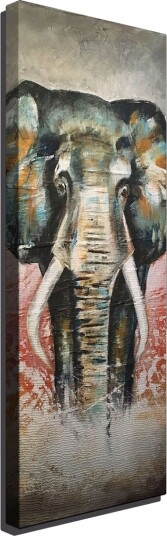 Lerretsbilde 30x80 cm Elefant med fargerike detaljer i bakgrunnen Grønn / Oransje / Rød