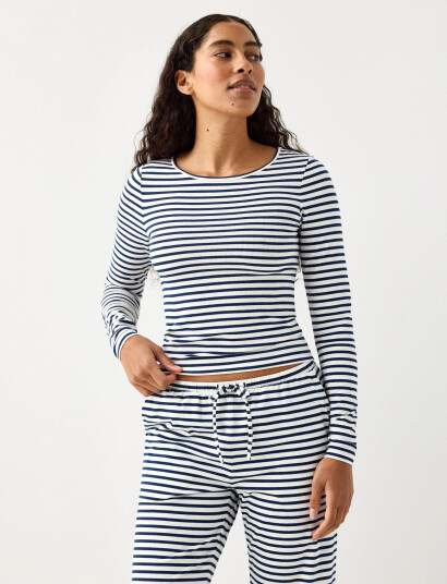 Lindex Top Pyjama Long Sleeve Jersey   White   XS