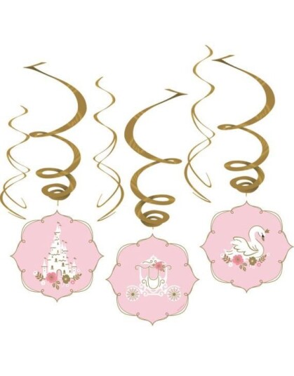6 stk Hengende Swirl Dekorasjoner Princess for a Day