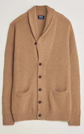 William Lockie Windsor Camelhair Shawl Cardigan Natural Brown