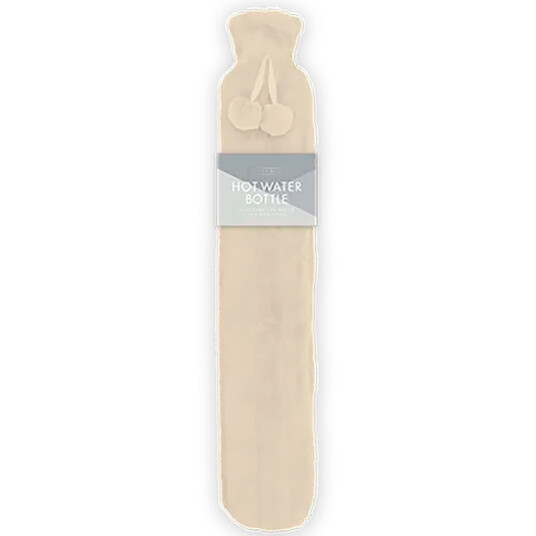 Varmedunk med Faux Fur og Pomponer Hot Water Bottle 1,7 L BEIGE