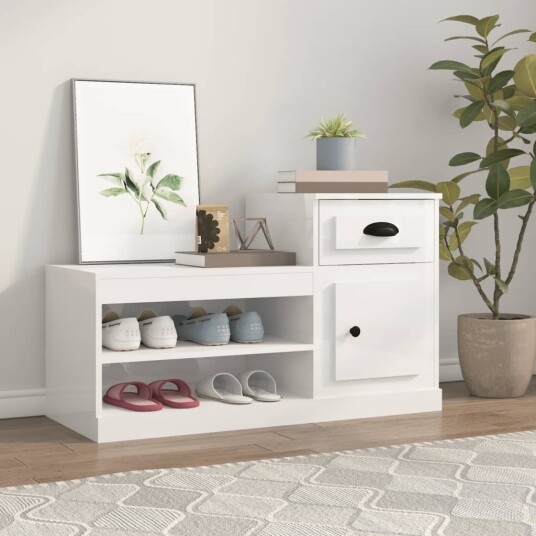 vidaXL Skoskap h?yglans hvit 100x42x60 cm konstruert tre vidaXL Skoskap h?yglans hvit 100x42x60 cm konstruert tre