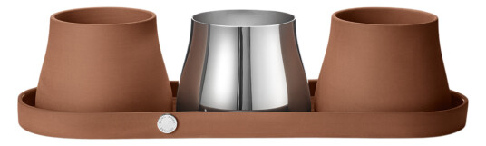 Terra Brett inkl. 3 Krukke Terracotta Rustfritt stål