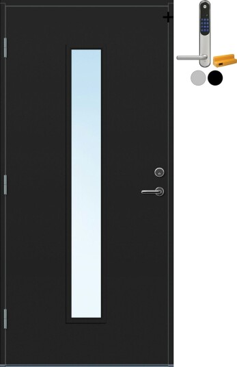 Ytterdør Bygg1 Volda Thermoisolert med Yale Entrus BxH 90x210 Venstre, NCS S-8500-N, Dempet Sort, Yale Sølv