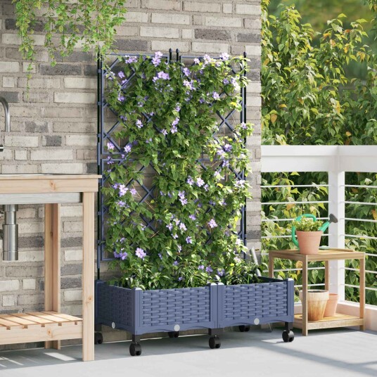 vidaXL Hageplanter med espalier og hjul 2 stk. Grå 80 x 40 x 131,5 cm