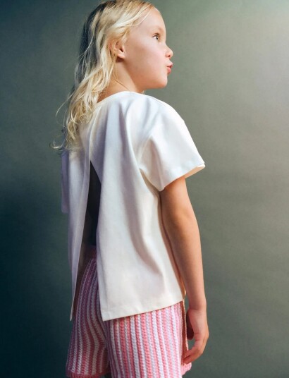 Mango Embroidered Palm Tree T Shirt With Back Slit Cream 116