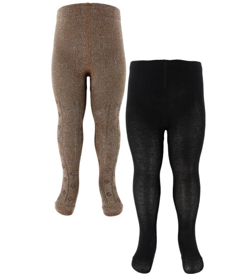 Minymo Strømpebukser 2 pack Svart/Brun m. Glitter 80/86 Strømpebukser 80 86