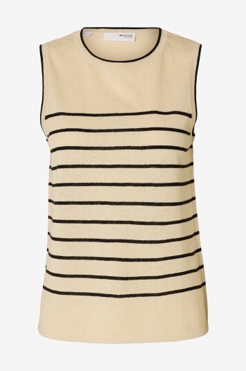 Selected FEMME - Topp i lin slfEsther SL Contrast Knit Top - Grå