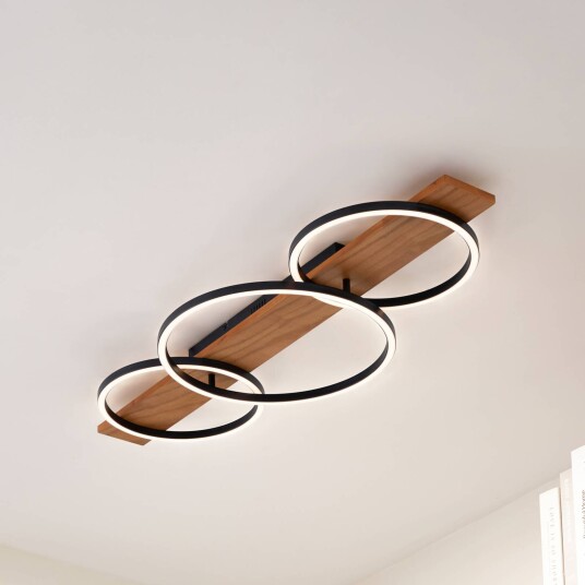 Lindby LED-taklampe Galad svart tre 3 lyskilder 98 cm