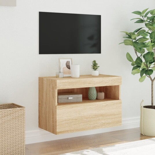vidaXL Vegghengt TV-benk med LED sonoma eik 60x30x40 cm 8721012257719 vidaXL Vegghengt TV-benk med LED sonoma eik 60x30x40 cm 8721012257719