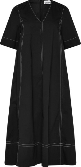 Ganni Stretch Cotton A Line Long Dress Black 36 Ganni Stretch Cotton A Line Long Dress Black 36