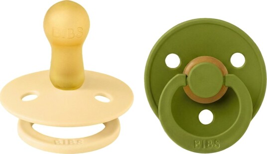 BIBS Colour Smokker Str. 2 Rund 2-pack Pale Smør/Wasabi BIBS 6-18 md Smokk Grønn Gul 62-86