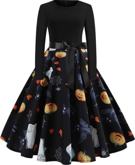 Halloween Lang Maxikjole med Trykk og Belte til Dame ZHEZHE