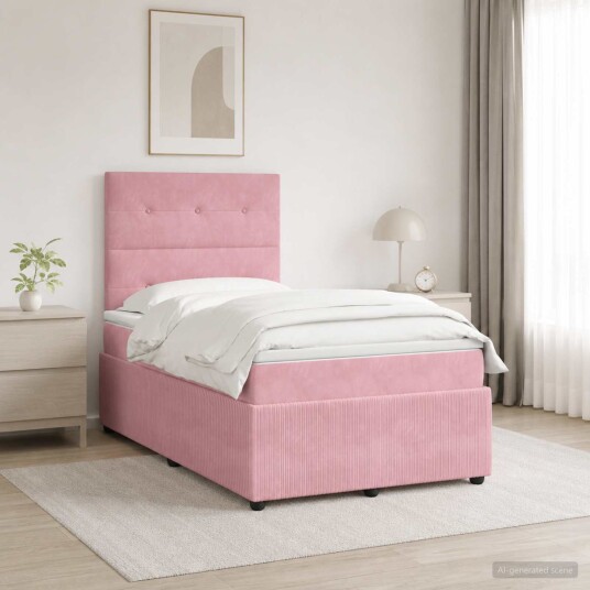 vidaXL LED boksseng med madrass Rosa 120 x 190 cm Fløyel