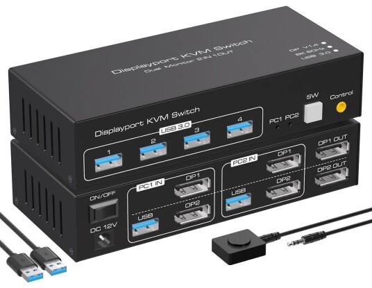 Nördic 2-2 KVM-switch DisplayPort 8K@60Hz 4K@120Hz 4xUSB-A Nördic 2-2 KVM-switch DisplayPort 8K@60Hz 4K@120Hz 4xUSB-A
