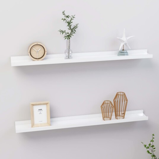 vidaXL Vegghyller 2 stk h?yglans hvit 80x9x3 cm