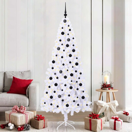  Kunstig juletre med 300 LED med stativ Hvit 210 cm PVC og stål