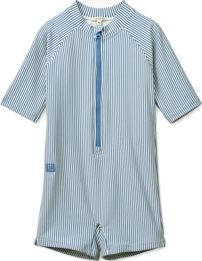 Liewood Max Seersucker Shortsleeve Swim Jumpsuit Blue 104