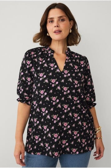 Ellos Plus collection Topp med puffermermer Svart