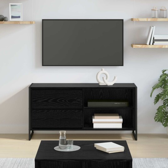  TV skap med skuff Svart Eik 100 x 36 x 49,5 cm Konstruert tre