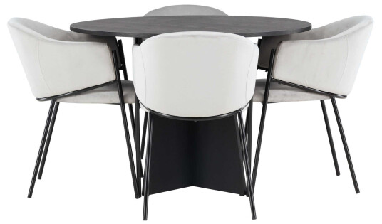 Venture Design Bootcut & Evelina spisegruppe Grå/svart 4 stoler & bord 110 cm