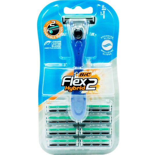 BIC Flex 2 Hybrid sikkerhetshøvel inkl. 8 barberblad BIC Flex 2 Hybrid sikkerhetshøvel inkl. 8 barberblad