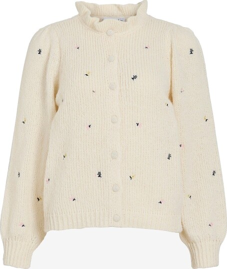 Vila Kardigan Viflora L/S O Neck Emb Knit Cardiga Grå