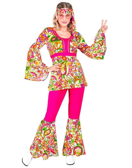 60"s Hippiekostyme med Fargerike Blomster til Dame 60"s Hippiekostyme med Fargerike Blomster til Dame