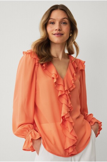Ellos Collection   Bluse med volanger   Orange