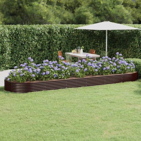 vidaXL Plantekasse pulverlakkert stål 523x140x36 cm brun