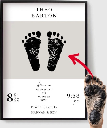 Personalisert Plakat Babyfotavtrykk Fødselsdetaljer