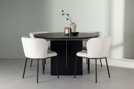Venture Home Matilda Spisegruppe 130 cm Rund med 4 Edina Stoler Svart