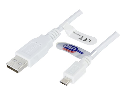 Deltaco Micro-USB B til USB-kabel 3 m - Hvit, USB 2.0