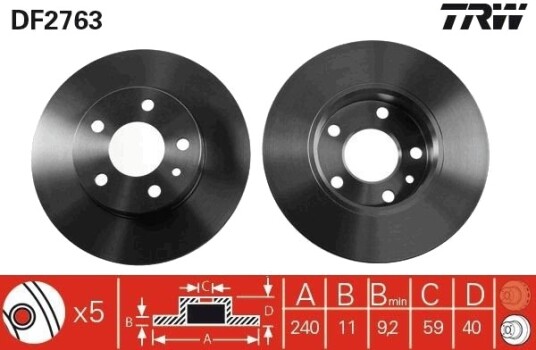 Bremseskive TRW DF2763 Bremseskive TRW DF2763