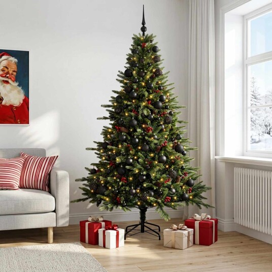 vidaXL Kunstig juletre med julekuler 240 cm 300 LED-lys Varmhvit