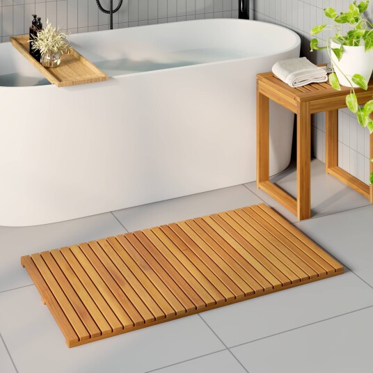 vidaXL Badematte Ensfarget Brun 100 x 55 cm Solid akasietre