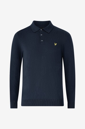 Lyle & Scott Poloskjorte Cotton Merino Long Sleeve Knitted Polo Blå