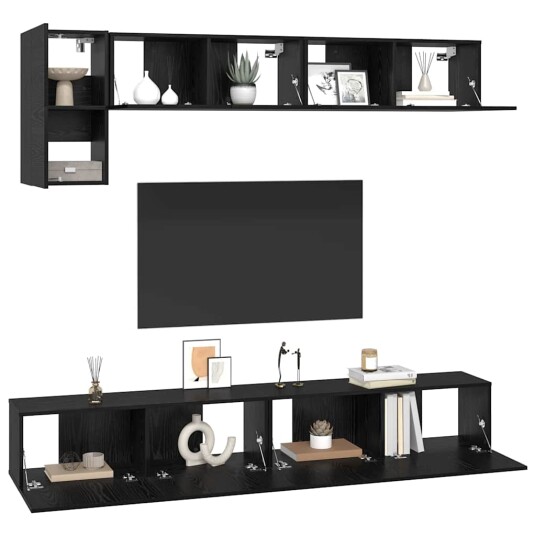  TV benksett 5 pcs Svart eik 100 x 30 x 30 cm Konstruert tre