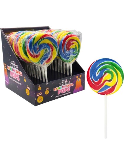24 stk Rainbow Swirl Pops   Rund Regnbuefarget Kjærlighet   Candy Realms   Hel Eske 1,32 kg