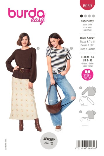 Burda 6059 - Bluse og T-Skjorte EUR: 34-44, US: 8-18